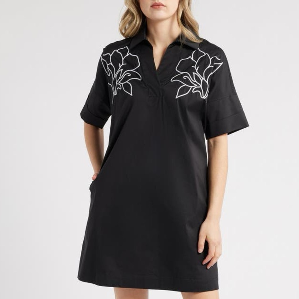 MING WANG Embroidered Cotton Blend Shirtdress ❤️NWT❤️IN STORES❤️
